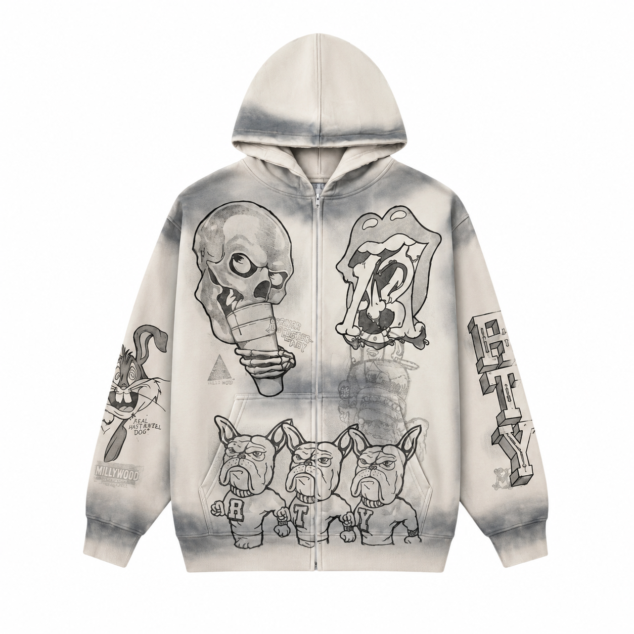 MB JUMBO SKETCH (CREAM DISTRESSED ZIP UP)